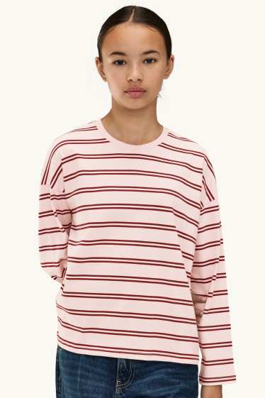Kinder Mädchen - Multipack 2er - Langarmshirt - gestreift - zartrosa