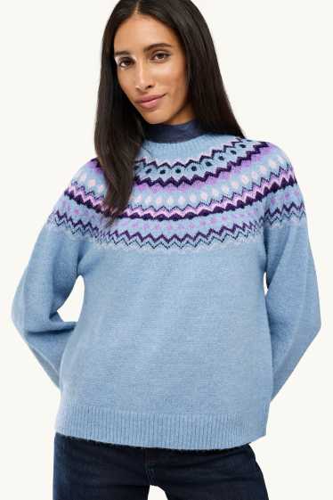 Damen - Pullover - gemustert - hellblau