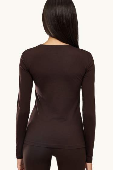 Damen - Langarmshirt - Slim Fit - dunkelbraun