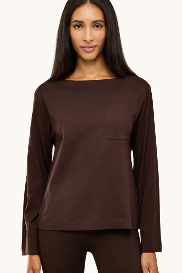 Dames - Longsleeve - relaxed fit - donkerbruin