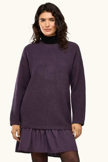 Women - Knitted dress - ribbed - 2-in-1 look - violet