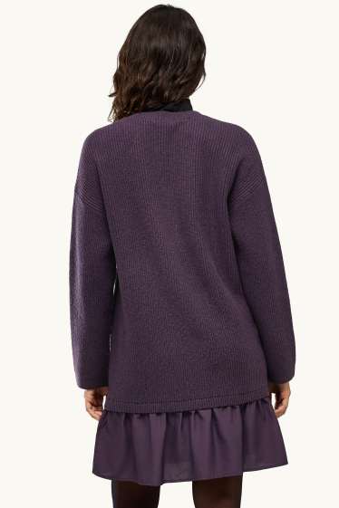 Women - Knitted dress - ribbed - 2-in-1 look - violet