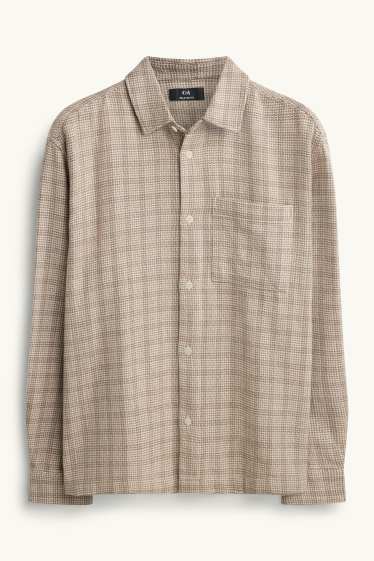 Uomo - Camicia - relaxed fit - collo all'italiana - a quadretti - beige