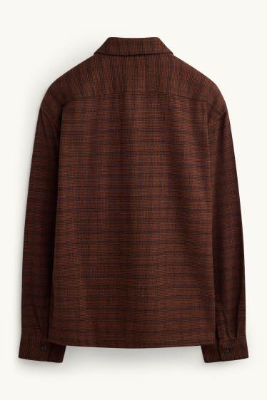 Uomo - Camicia - relaxed fit - collo all'italiana - a quadretti - marrone scuro