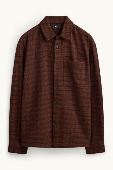 Uomo - Camicia - relaxed fit - collo all'italiana - a quadretti - marrone scuro