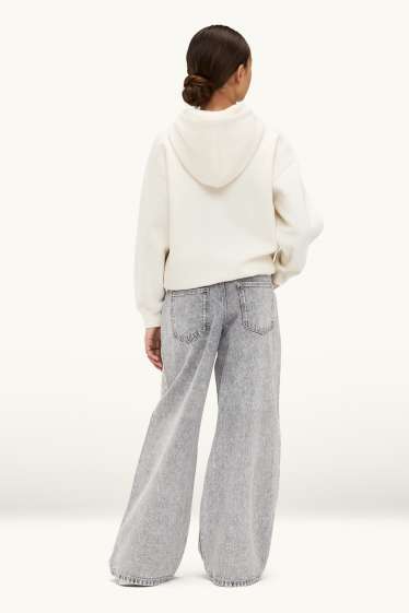 Children Girls - Graffiti - baggy jeans - denim-light gray
