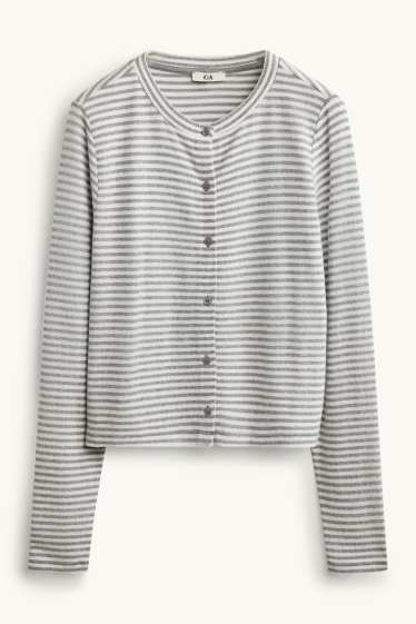 Damen - Strickjacke - gestreift - dunkelgrau / hellgrau