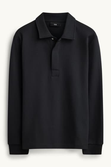 Men - Long sleeve polo shirt - relaxed fit - black