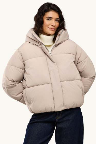 Women - Quilted jacket with hood - lined - water-repellent - beige