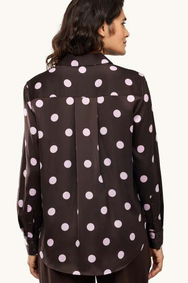 Femmes - Blouse-chemise en satin - à pois - marron / rose
