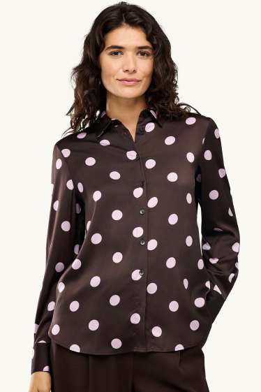 Femmes - Blouse-chemise en satin - à pois - marron / rose
