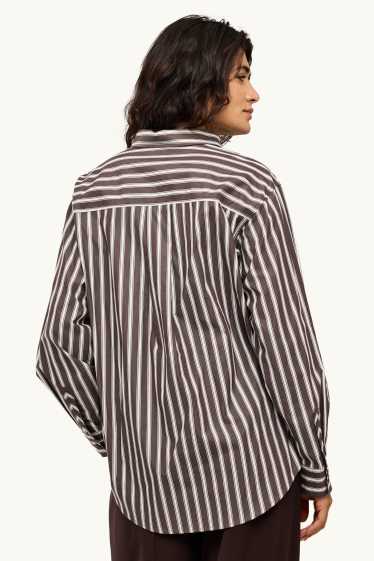 Damen - Hemdbluse - gestreift - braun / cremeweiß