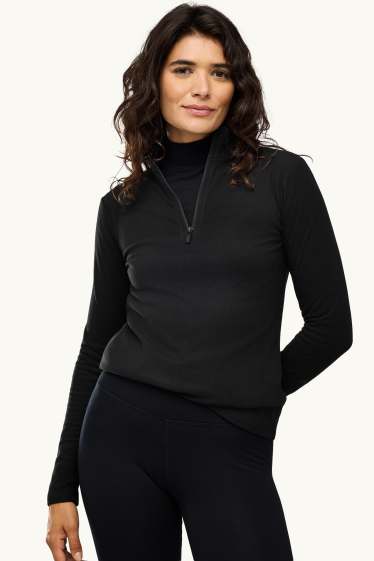 Women - Thermal fleece long sleeve top - regular fit - black