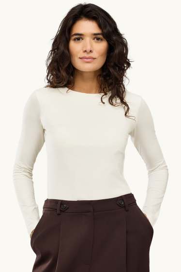 Damen - Langarmshirt - Slim Fit - weiß