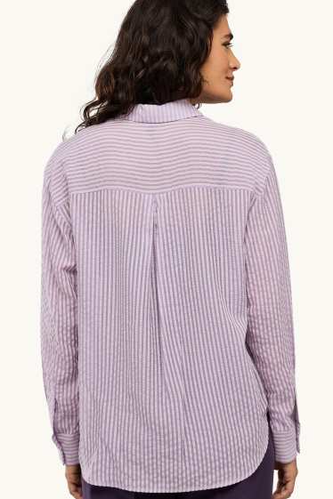 Donna - Camicetta con strass - a righe - porpora / bianco