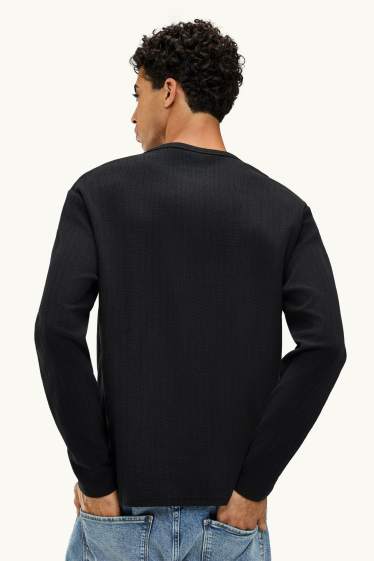 Heren - Longsleeve - relaxed fit - met structuur - zwart