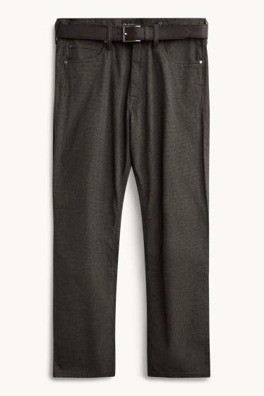 Herren - Hose mit Gürtel - Straight Fit - grau-braun
