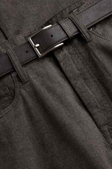 Herren - Hose mit Gürtel - Straight Fit - grau-braun