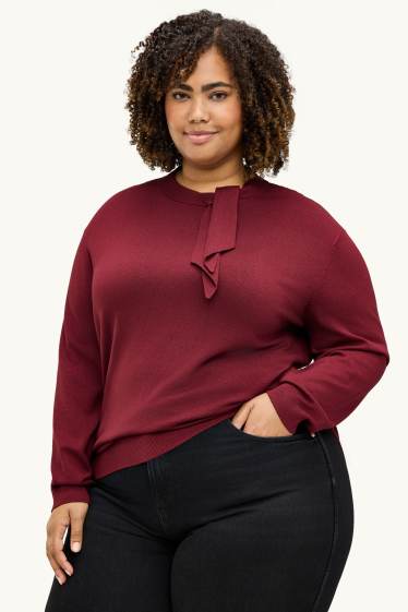 Donna - Maglione in filato lavorato a maglia fine con nodo - bordeaux