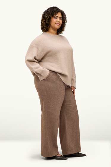 Femmes - Pantalon en toile - high waist - wide leg - marron