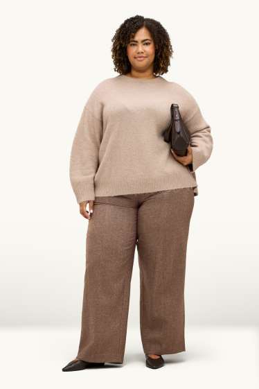 Femmes - Pantalon en toile - high waist - wide leg - marron