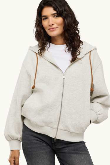 Dames - Sweatvest met capuchon - licht grijs-mix
