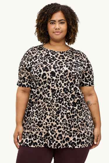 Donna - T-shirt - relaxed fit - stampa leopardata - nero / beige