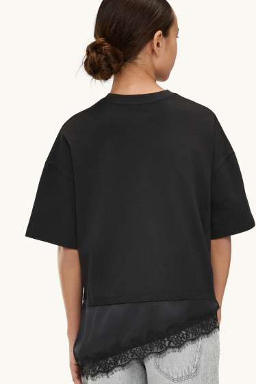 Enfants filles - Haut à manches courtes - look 2-en-1 - noir