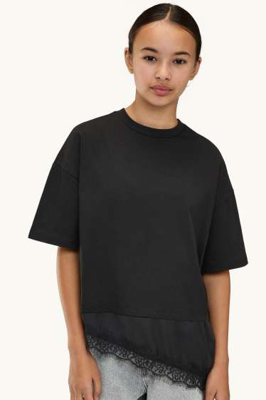 Enfants filles - Haut à manches courtes - look 2-en-1 - noir