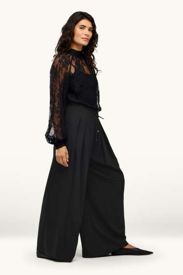 Dames - Pantalon - high waist - wide leg - zwart