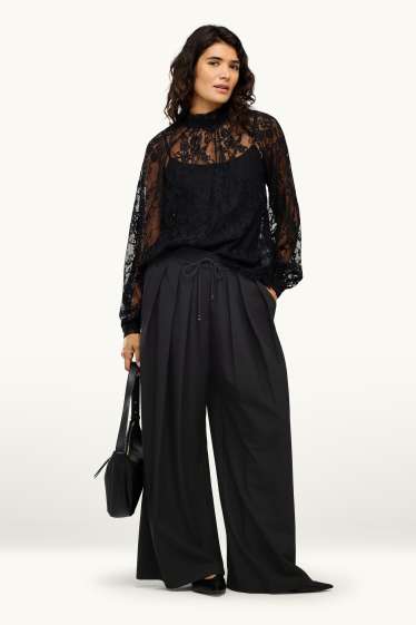 Dames - Pantalon - high waist - wide leg - zwart