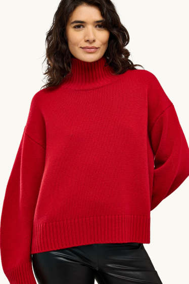 Damen - Woll-Pullover - rot