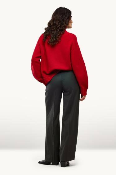 Dames - Pantalon - mid waist - wide leg - wolmix - zwart