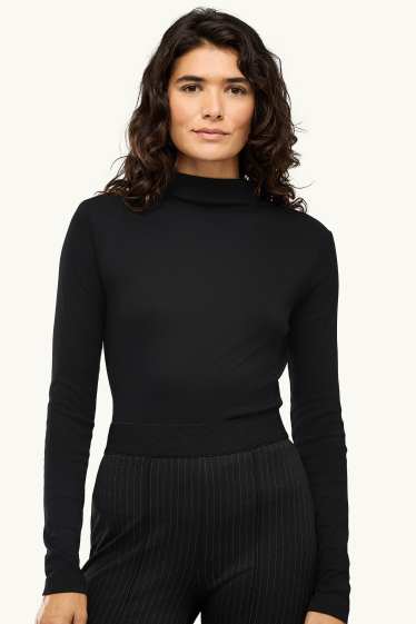 Women - Long sleeve top - slim fit - black