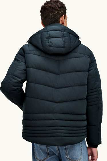 Men - Quilted jacket with hood - dark blue