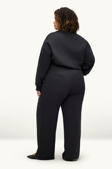 Damen - Stoffhose - High Waist - Wide Leg - schwarz