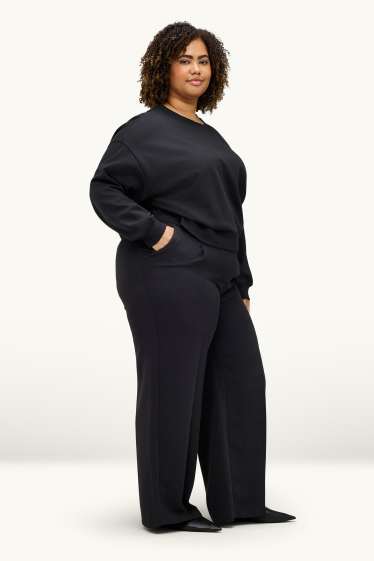 Damen - Stoffhose - High Waist - Wide Leg - schwarz