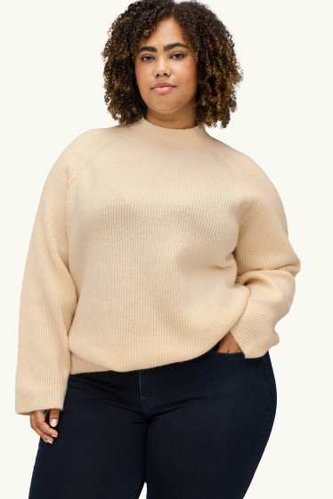 Women - Jumper - ribbed - creme