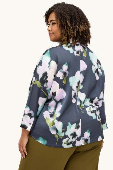 Women - Blouse - floral - dark blue