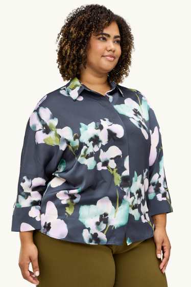 Women - Blouse - floral - dark blue