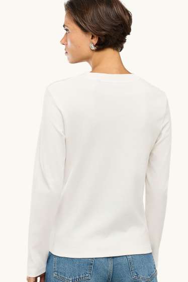 Donna - Maglia a maniche lunghe - regular fit - effetto brillante - a fiori - bianco