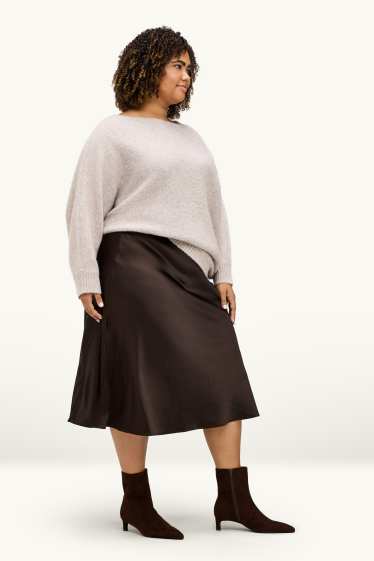 Women - Satin skirt - dark brown