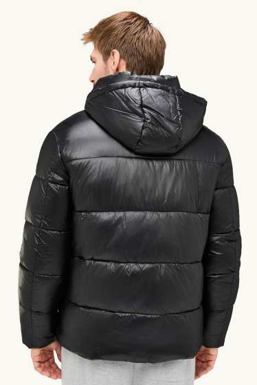 Herren - Steppjacke mit Kapuze - gefüttert - wasserabweisend - schwarz