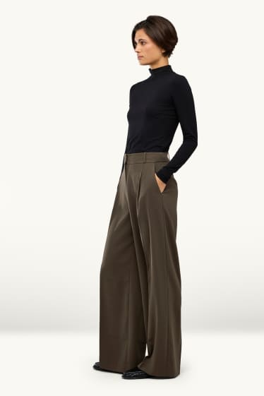Women - Business trousers - high waist - wide leg - light brown