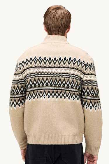 Pánské - Svetr - se vzorem - béžová