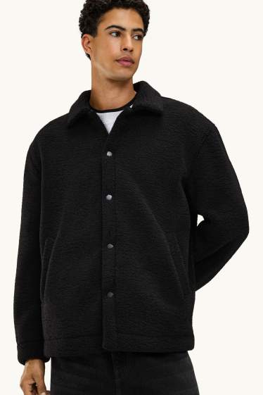 Heren - Overhemdjas van teddybont - relaxed fit - kent - zwart