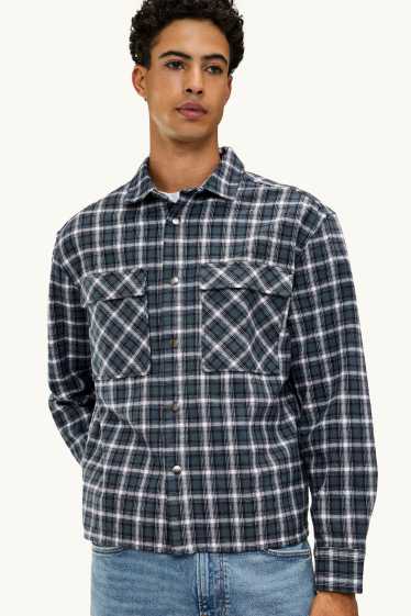Hommes - Chemise - relaxed fit - col kent - à carreaux - bleu foncé / blanc