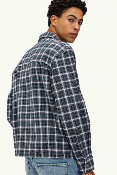 Hommes - Chemise - relaxed fit - col kent - à carreaux - bleu foncé / blanc