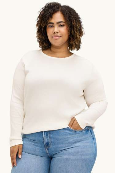 Damen - Langarmshirt - Slim Fit - gerippt - weiss