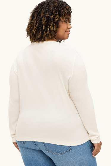 Damen - Langarmshirt - Slim Fit - gerippt - weiss